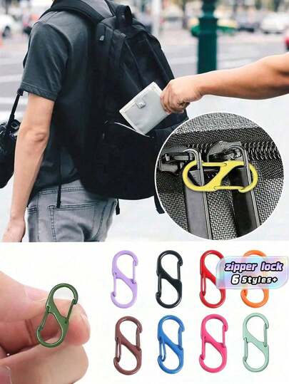 10/5pcs Unisex Anti-Theft Zipper Lock Set, Easy-Pull Design, Protects Zippers From Accidental Opening, Suitable For Backpacks, Suitcases, Handbags, Wallets, Etc., Multi-Functional S-Shaped Hook Design, Suitable For Travel, Camping