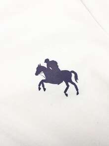 SHEIN 復古時尚迷你 Logo 圖案休閒條紋長褲，青少年女孩極簡休閒時尚修身腰縮褶 T-shirt 上衣與寬鬆長褲 2 件套，適合休閒日常穿著、街頭風、外出、度假、返校、開學季 - 白色 - 查看 3