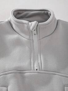 2pcs Boys Fashion Casual Minimalist Half-Zip Stand Collar Sweatshirt & Sweatpants Set, Daily Wear - Light Grey - View 6
