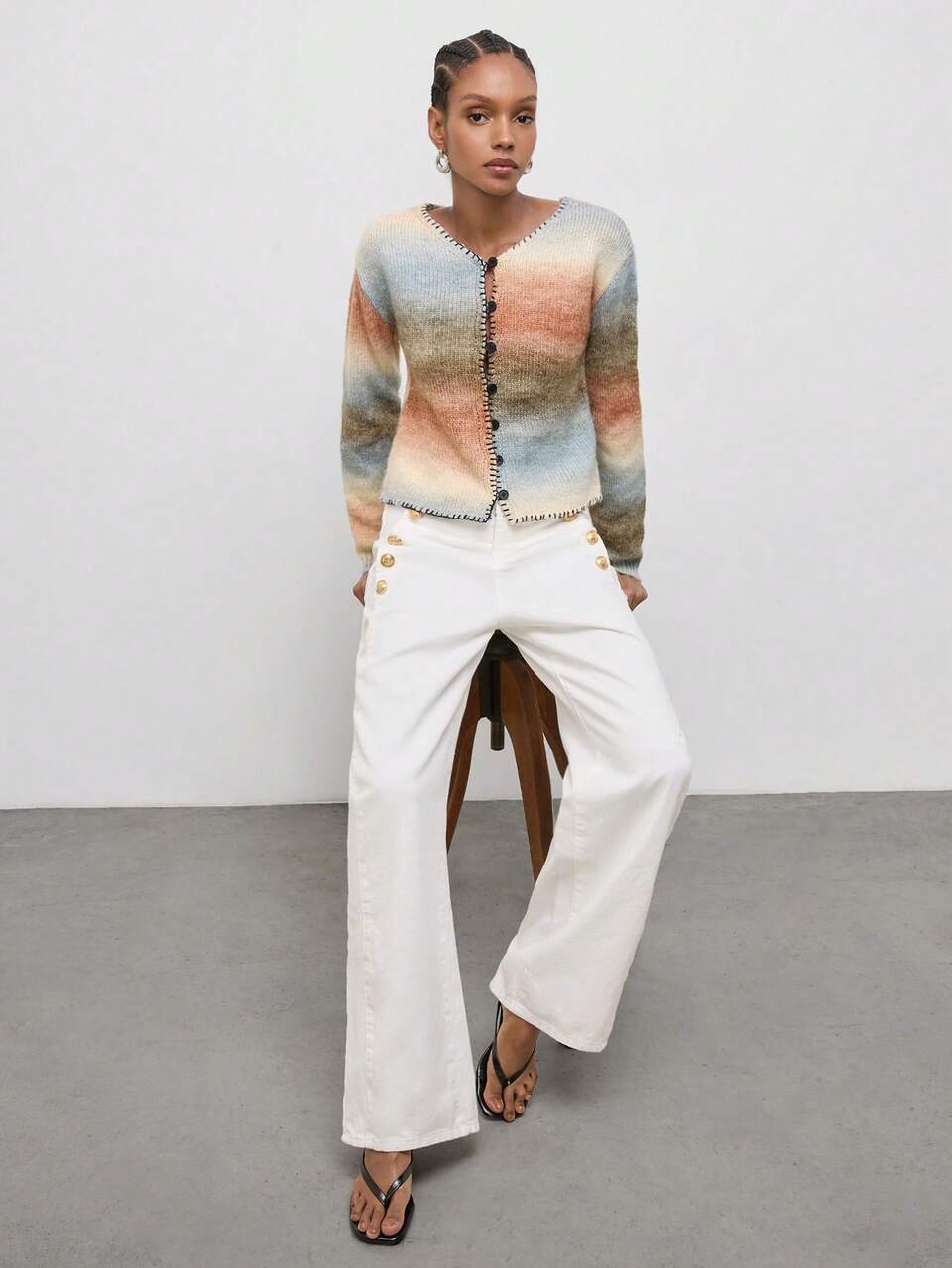 SHEIN Maija Women's Gradient Color Long Sleeve Single-Breasted Knit Cardigan,Going Out Outfits, Work Outfits For Women,Fall Clothes