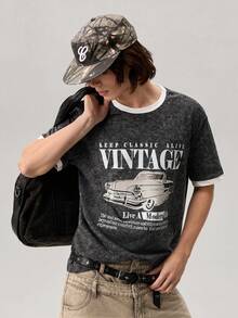 Vaulklash T-shirt nera lavata da uomo taglia standard con design di bordo bianco sulle maniche - nero - Visualizzare 1