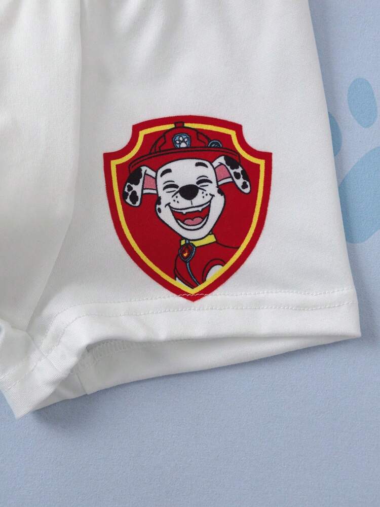 SHEIN | PAW Patrol 小男孩卡通印花拼色圓領背心與短褲家居服套裝 - 紅白色 - 查看 6