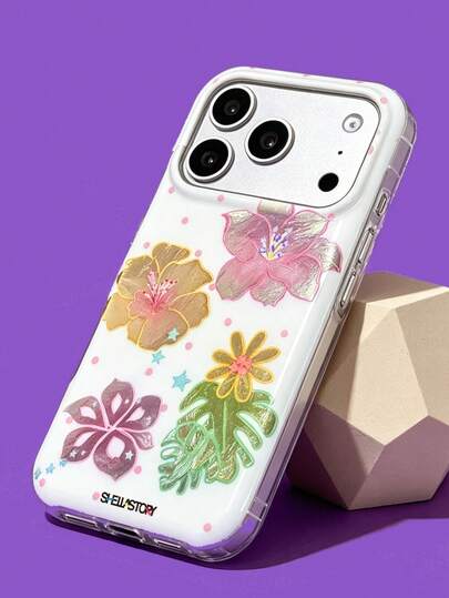ShellaStory Romantic Colorful Flower Foil Texture Polka Dots Pattern Phone Case Compatible With IPhone 17 Pro Max 17 Pro 17 Pro 16 14 13 15 Pro Max 14 15 16 Plus 14 15 13 16 17 Fashion Bling Floral Protective Cover
