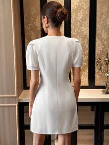 Zaforene Women's Summer Elegant French Commuter Frog Button Mid-Length Dress Tea Party Day Party White - Khaki - View 9