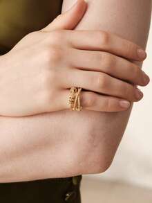 MOTF PREMIUM Anillo pequeño simple con microengaste y diseño kink, chapado en oro - Dorado - Ver 3