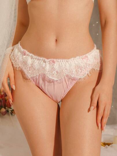 DelicateAllure Damskie modne majtki trójkątne z kontrastową koronką