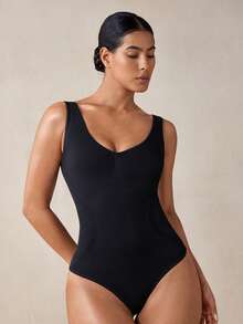 Veilyse 1pc Women's Body Shaper Tummy Control Waist Cincher Butt Lift Seamless Jumpsuit Thong - Black - View 5
