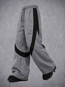 Manfinity Denimwave Men's Loose Jogging Pants, Drawstring Waistband And Drawstring Hem, Loose And Casual Streetwear Street Pants Beach Vacation Grey Summer - Grey - View 3