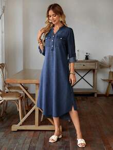 EMERY ROSE Của phụ nữ Cổ áo có khía Đã bỏ túi Giải trí Đầm Denim - Rửa tối - Xem 6