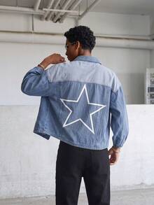 Manfinity Roghcode Men's Long Sleeve Single-Breasted Casual Workwear Pocket Denim Jacket - Blue - View 2