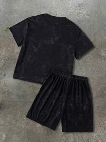 SHEIN 兒童 2 件組 青少年男孩 Street Life 春夏休閒圖案圓領短袖 T 恤與抽繩腰短褲套裝 - 彩色 - 查看 2