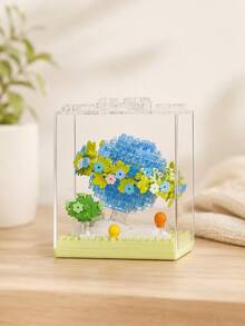 Zazumi 1pc Floral Wreath Micro Brick Building Set With Dust Cover, 3D Flower Wreath Puzzle Kit With Cloud & Rainbow Accents, Ideal For Home Desk, Shelf Decor, Relaxing Activity, - Multicolor - View 4