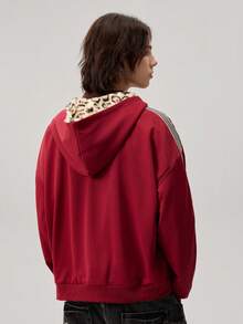 男士街头服饰，复古风，ins风连帽衫，针织连帽开衫，卫衣，豹纹绒面面料，奢华品质，品牌Logo，个性化定制，街头服饰，日常穿着，时尚单品，户外休闲，返校季，节日礼物，男友礼物，老公礼物 - 酒紅色 - 查看 6