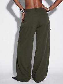 Normani Women's Solid Color Wide Leg Loose Casual Cargo Pants Work Everyday Date Olive Green Summer - Army Green - View 2