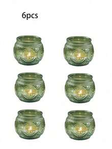 Cirelle 6pcs Embossed Glass Votive Candle Holders, Retro Round Glass Tealight Cup For Votive Candles, Decorative Glass Candle Jar For Dining Table, Spa, Wedding Centerpiece & Holiday Decor - multicolor - View 18