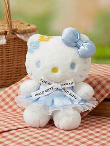 HELLO KITTY AND FRIENDS | POKOJA LAND 1個藍色絨毛貓咪吊飾配花朵藍色裙子，觸感柔軟，時尚包包飾品，鑰匙圈配件，適合生日與節日禮物，給女孩與朋友的可愛陪伴禮物 - 彩色 - 查看 1