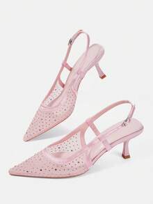 CUCCOO HITCHD Pointed Breathable Mesh Hollowed Out Fashion Temperament Versatile Sexy Fairy Wedding Banquet Pink High Heels - Pink - View 6