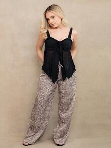 Ximena Robles Ximena Robles Thin Sexy Leopard Print Wide Leg Pants, Suitable For Casual Wear, Back To School Fall Cloth For Women Vacation Summer - Multicolor - View 1