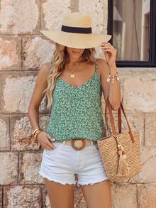 EMERY ROSE Camisola floral diminuta casual de mujer para vacaciones - Verde - Ver 3