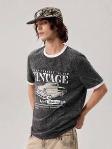 Vaulklash T-shirt nera lavata da uomo taglia standard con design di bordo bianco sulle maniche - nero - Visualizzare 4