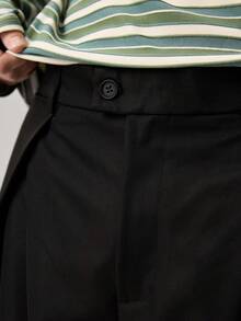 Vaulklash Men's Woven Fashionable Casual Loose Solid Color Pants, Fall - Black - View 8