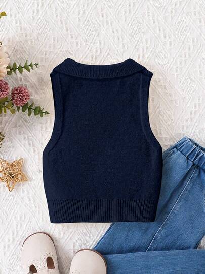 SHEIN Chaleco de punto sin mangas de unicolor para niña joven, otoño