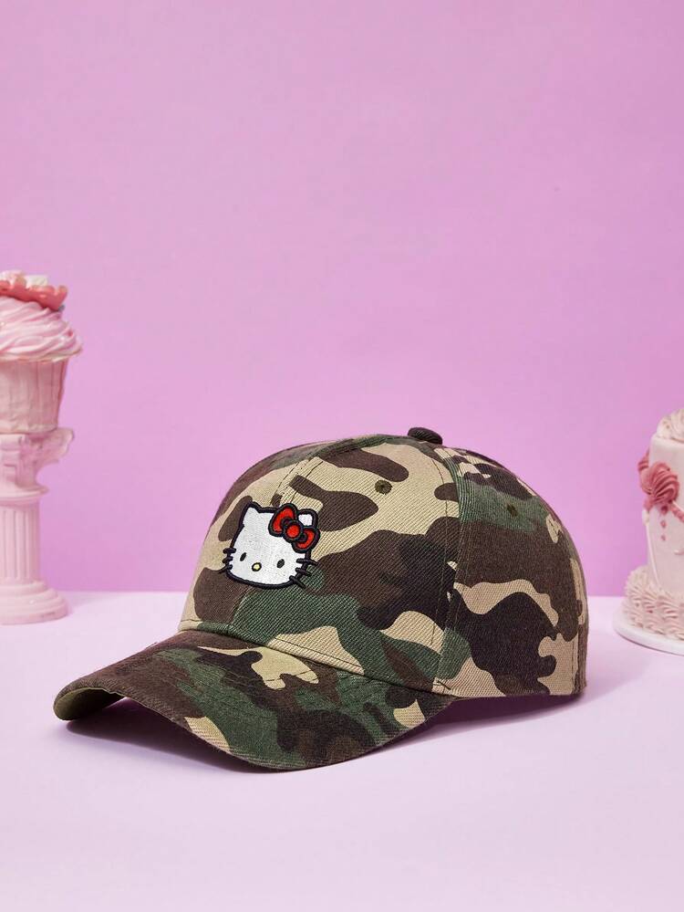 HELLO KITTY AND FRIENDS | Joivida Ladies Camouflage Baseball Cap With Cartoon Embroidery, Street Style Design, Adjustable Fit, Lightweight & Breathable, Stylish Outdoor Hat For Daily Wear, Travel, Sports And Vacation - Army Green - View 3