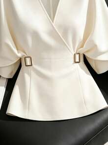 GlowEve French Chic Distinctive Blouse, Lightweight Luxury High-End Commuter Versatile Cinched Waist Batwing Sleeve Shirt, Summer - Apricot - View 6