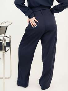 Ximena Robles Ximena Robles Women's Vintage Elegant Jacquard Pleated Wide Leg Pants, For Autumn/Winter Fall Cloth For Women - Navy Blue - View 2