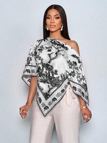 SOLERSUN Women's Spring/Summer Retro Floral Print Asymmetrical Collar Shirt, Stylish And Versatile For Vacati - Yellow - View 4