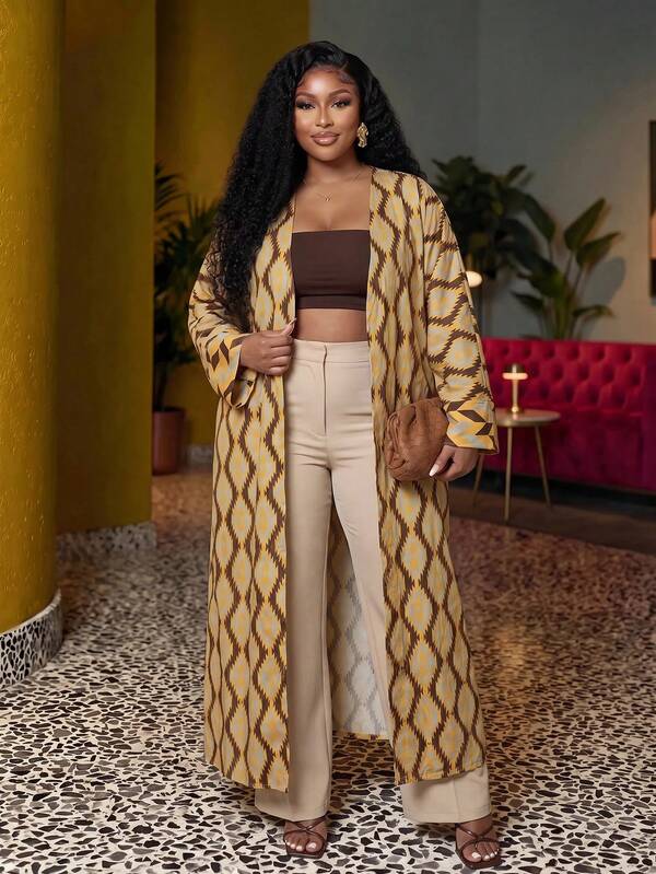 Veslaya 2026 Spring/Summer Women's Plus Size New Bold, Classy Feminine Style Tummy Control Fit Breathable Elegant Romantic Classic Print Long Outerwear