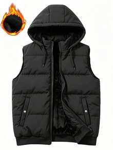 Manfinity Homme Men's Winter Casual Versatile Sleeveless Hooded Jacket - Black - View 2