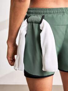 Driftmere 1pc Men's 2-In-1 Sports Shorts, Elastic Waist Casual Exercise Running Shorts With Lining, Spring/Summer - Army Green - View 6
