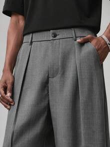 STYNVO Pantalones de pierna ancha de unicolor versátiles para el trayecto diario de moda para hombres - Gris Oscuro - Ver 4