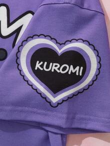 HELLO KITTY AND FRIENDS | SHEIN Set Kaos dan Celana Pendek Bergambar Kartun untuk Anak Perempuan Remaja - Purple - View 6