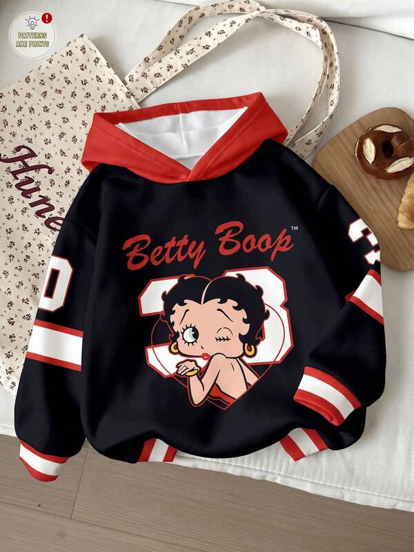 Slaydiva Betty Boop x SHEIN Plus Size Women's Cartoon Print Sweatshirt Sweatshirt, Spring/Autumn Winter