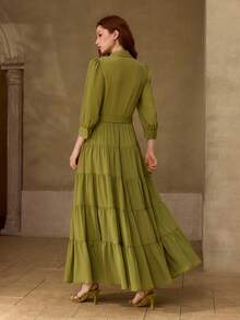 MOTF PREMIUM WOMEN'S LONG DRESS WITH RUFFLE HEM AND BUTTON HALF BUTTON - Green - View 3