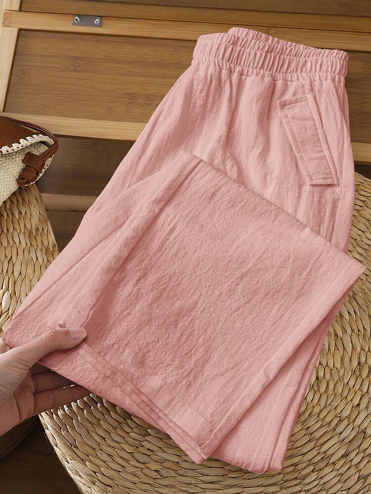 Rusticease Women's Elastic Waist Casual Versatile Everyday Travel Long Pants - Pink - View 6