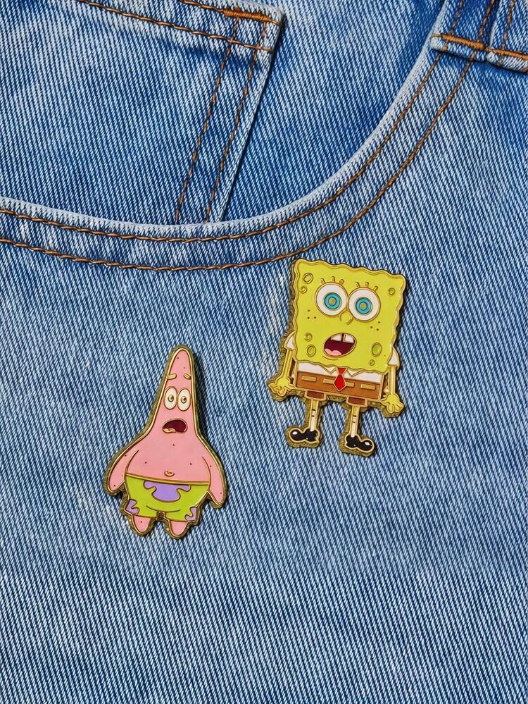 SpongeBob SquarePants | Joivida 2件組可愛卡通角色金屬徽章套組，適合裝飾衣物、包包、背包，男女皆宜，情人節、母親節、生日或週年紀念的甜蜜禮物 - 2pcs - 查看 6