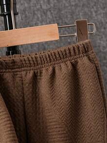 Young Boy Textured Hoodie And Pants Set Casual Kangaroo Pocket Brown Fall Outfits - Coffee Brown - View 4