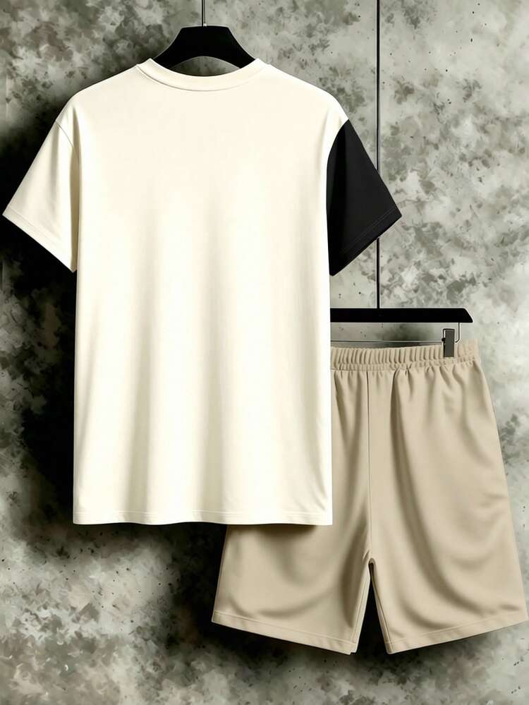 Manfinity Homme Set Pakaian Kasual Sehari-hari Pria Ukuran Besar dengan Motif Ksatria dan Celana Pendek Berblok Warna - MultiWarna - View 2