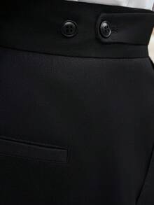 Core Aspect Men's Solid Color Mid-Waist Double Pleated Straight Leg Casual Business Ankle Pants With Zipper And No Belt Loops - Black - View 4