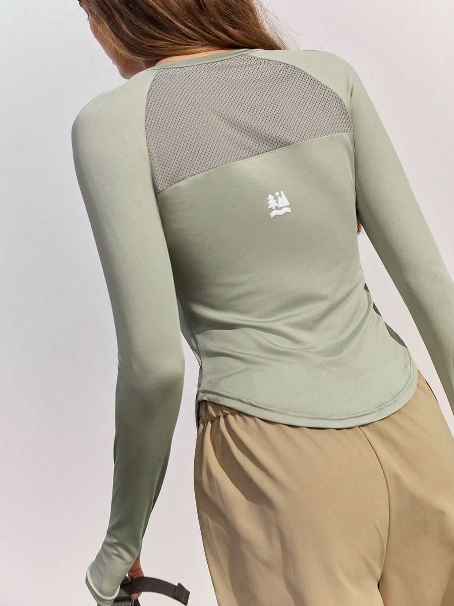 In My Nature 女款拼色休閒運動上衣 戶外登山健身運動T恤 秋季運動服