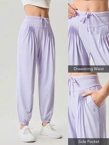 OutZeal Women Sports Pants Workout Gym Summer UV Protection Tummy Control High Waistband Joggers Active Bottoms - Purple - View 4