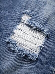 SHEIN Teen Boy Casual Daily Denim Shorts With Pocket, Button And Distressed Design - Dark Wash - View 3