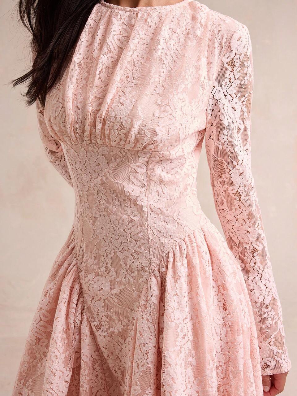 Enchnt Premium Pre-Fall Vestido Corto Elegante de Encaje Rosa para Mujer, Vestido de Noche, Vestido Casual, Atuendos para Festivales, Vestido de Fiesta, Looks de Año Nuevo