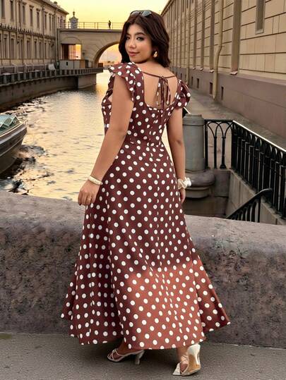 Vionelle Plus Size Women's Chocolate Brown Sleeveless Dress Square Neckline With Ruffle Trim Quiet Luxury 1920s 1950s Vintage Gothic Office Party Summer