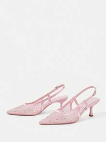 CUCCOO HITCHD Pointed Breathable Mesh Hollowed Out Fashion Temperament Versatile Sexy Fairy Wedding Banquet Pink High Heels - Pink - View 3