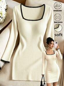 GlowEve Women's Colorblock Casual Minimalist Short Dress For Party And Travel - Black and White - View 3