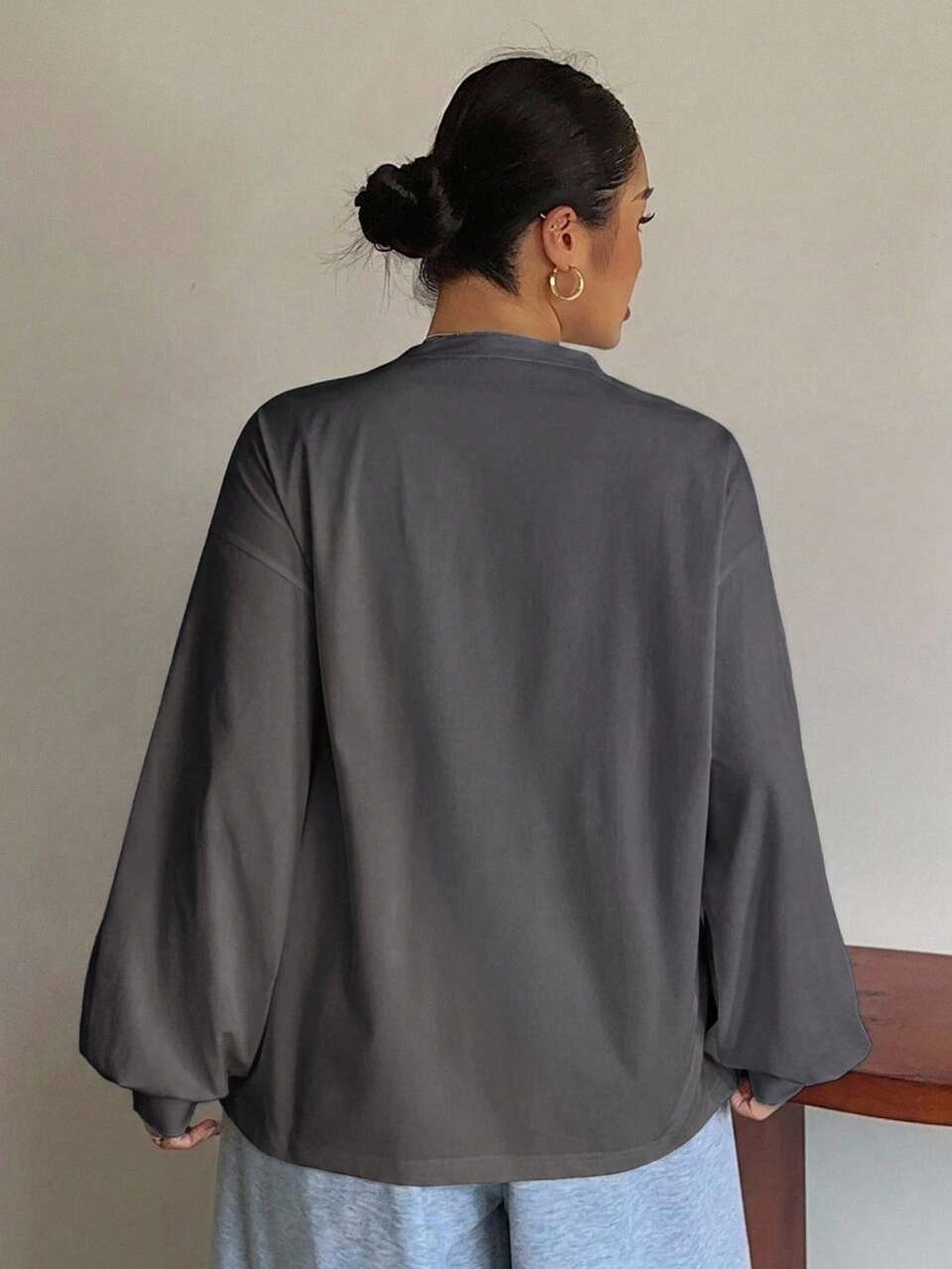 Dazy Plus White Round Neck Solid Color Casual Versatile Side Slit Design Long Sleeve T-Shirt For Spring Summer Autumn Oversized Tshirts For Women